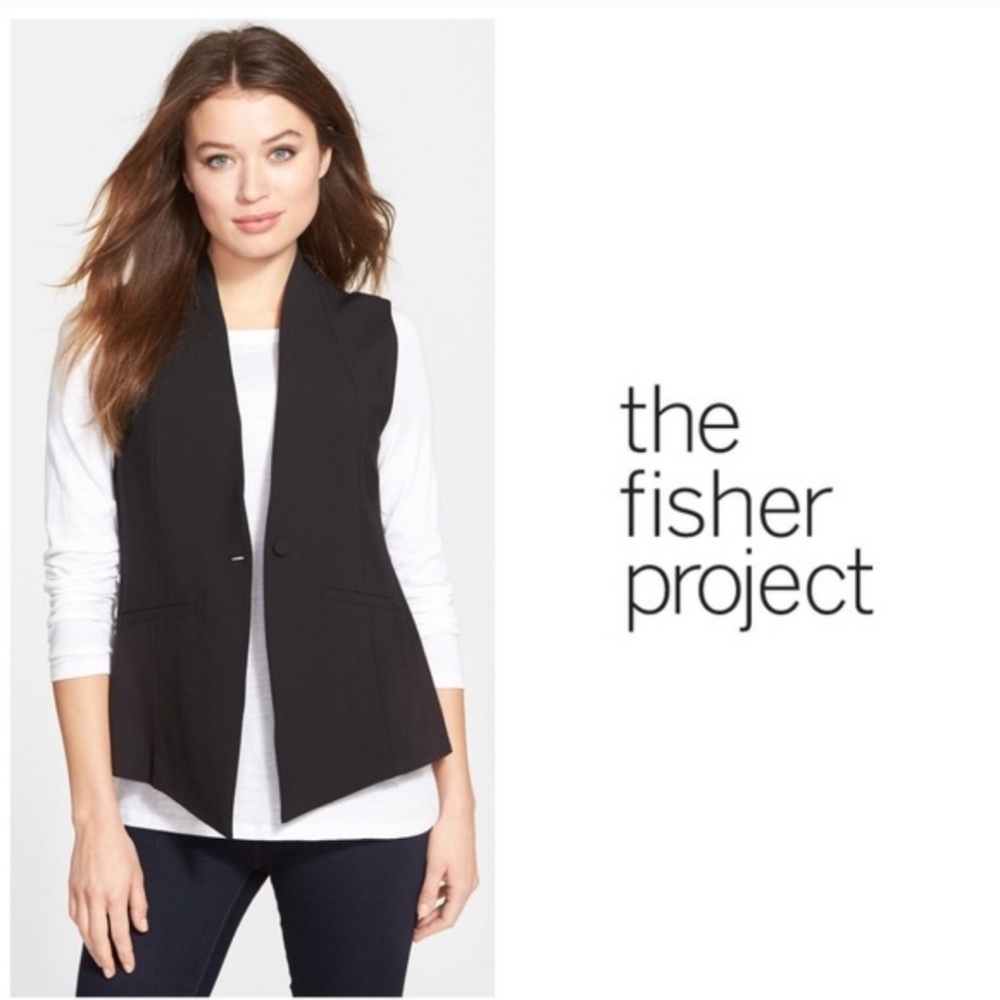 Eileen Fisher, The Fisher Project,Black Sleeveless Tailored Vest, Women Large